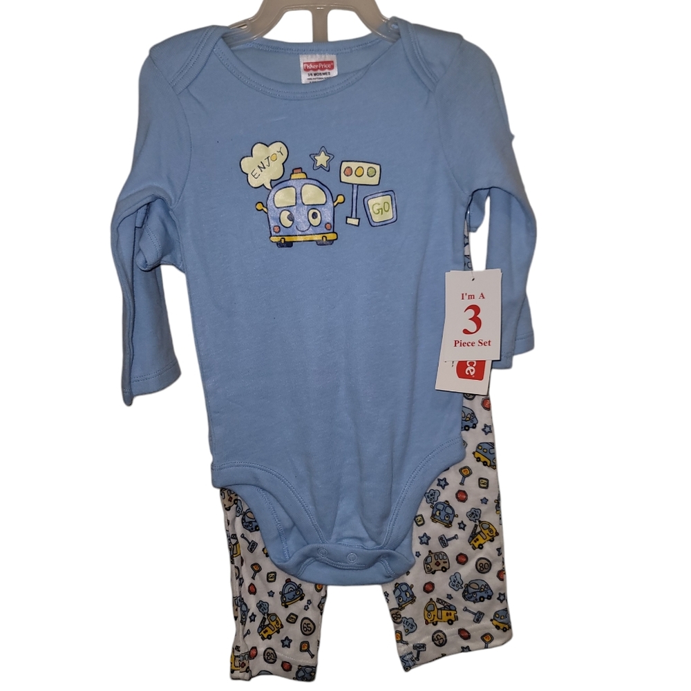 Fisher-Price 3 Piece Set Infant Boys Size 3-6 Months Pants Shirt & Bodysuit NWT